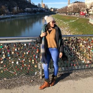 Vintage Brown Leather Fur Trim Lace Up Combat Boots 8.5/9